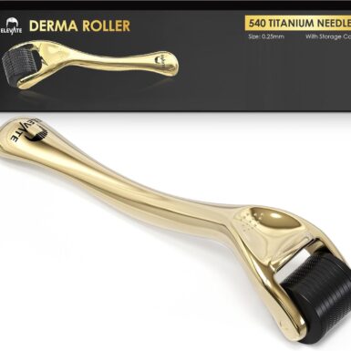 Elevate Derma Roller 0.25mm with 540 Titanium Microneedle Roller for Women & Men - Gold Roller for Face Skin Hair & Beard - Includes Storage Case